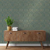 York Fusion Teal Trellis Wallpaper