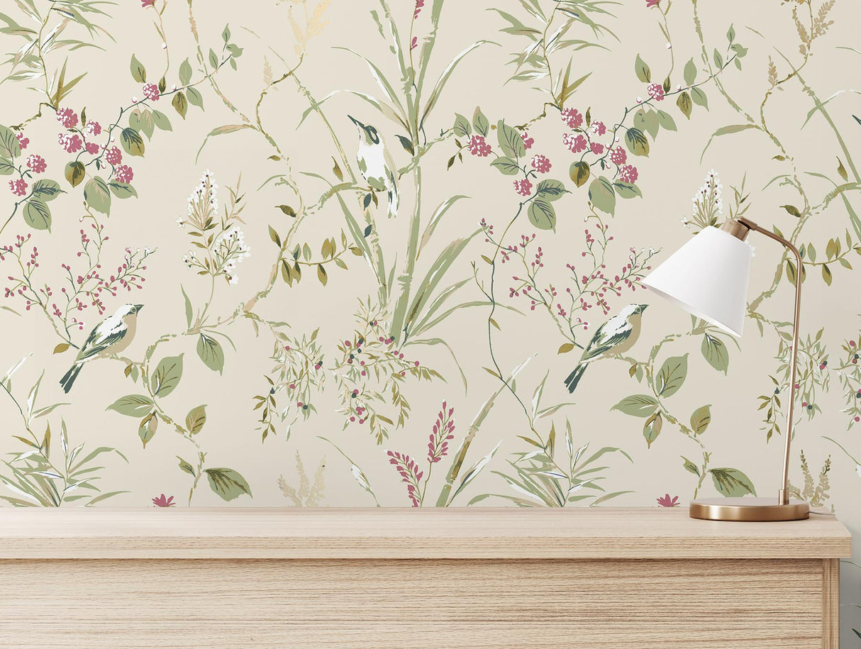 York Mariko Neutral Botanical Wallpaper