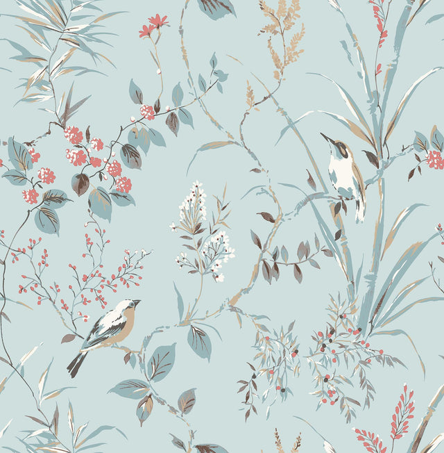 York Mariko Light Blue Botanical Wallpaper