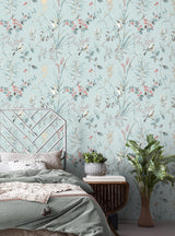 York Mariko Light Blue Botanical Wallpaper