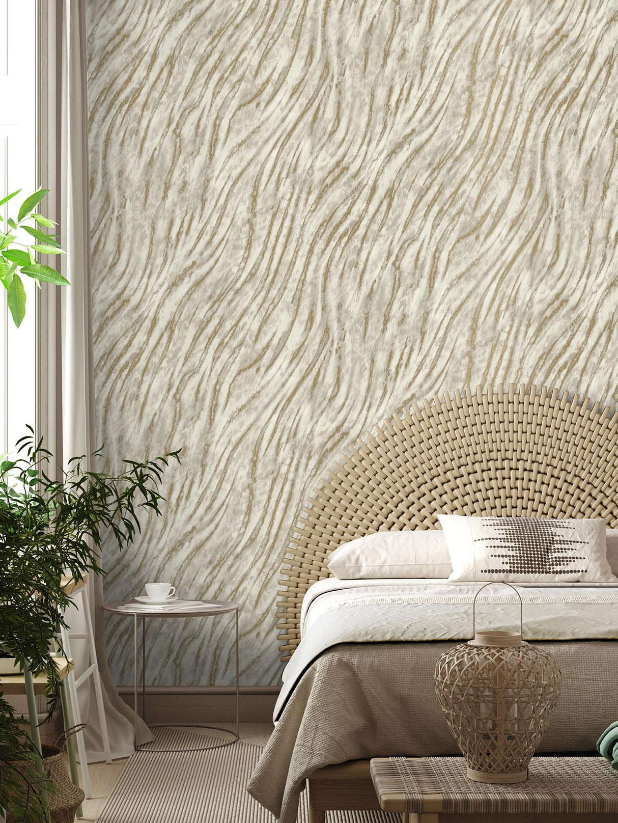 York Arran Neutral Swirling Stripe Wallpaper