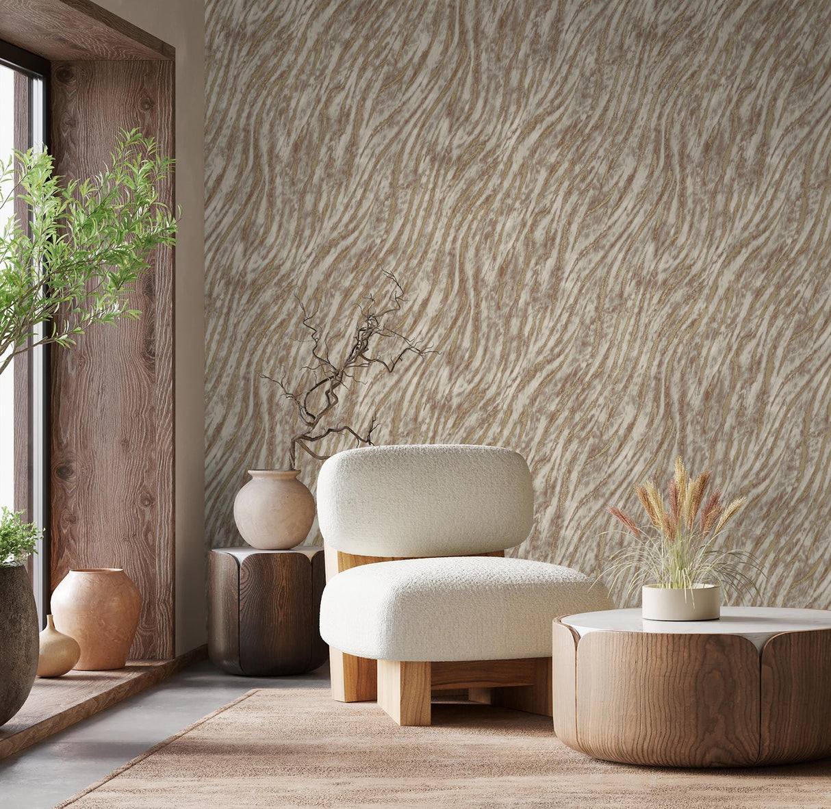 York Arran Rose Gold Swirling Stripe Wallpaper