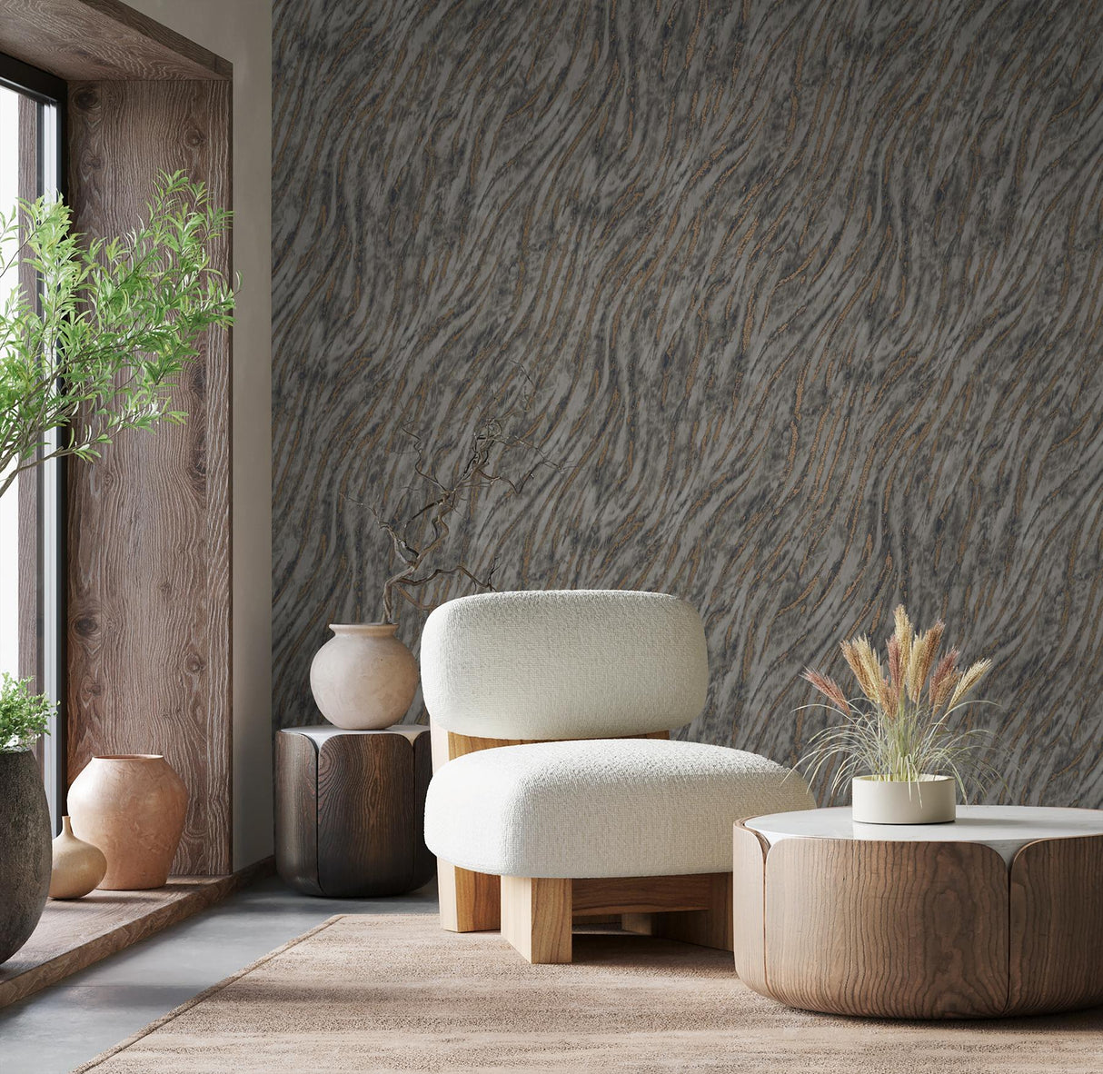 York Arran Stone Swirling Stripe Wallpaper