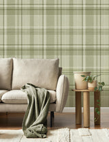 York Harris Green Plaid Chevron Wallpaper