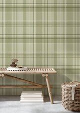 York Harris Green Plaid Chevron Wallpaper