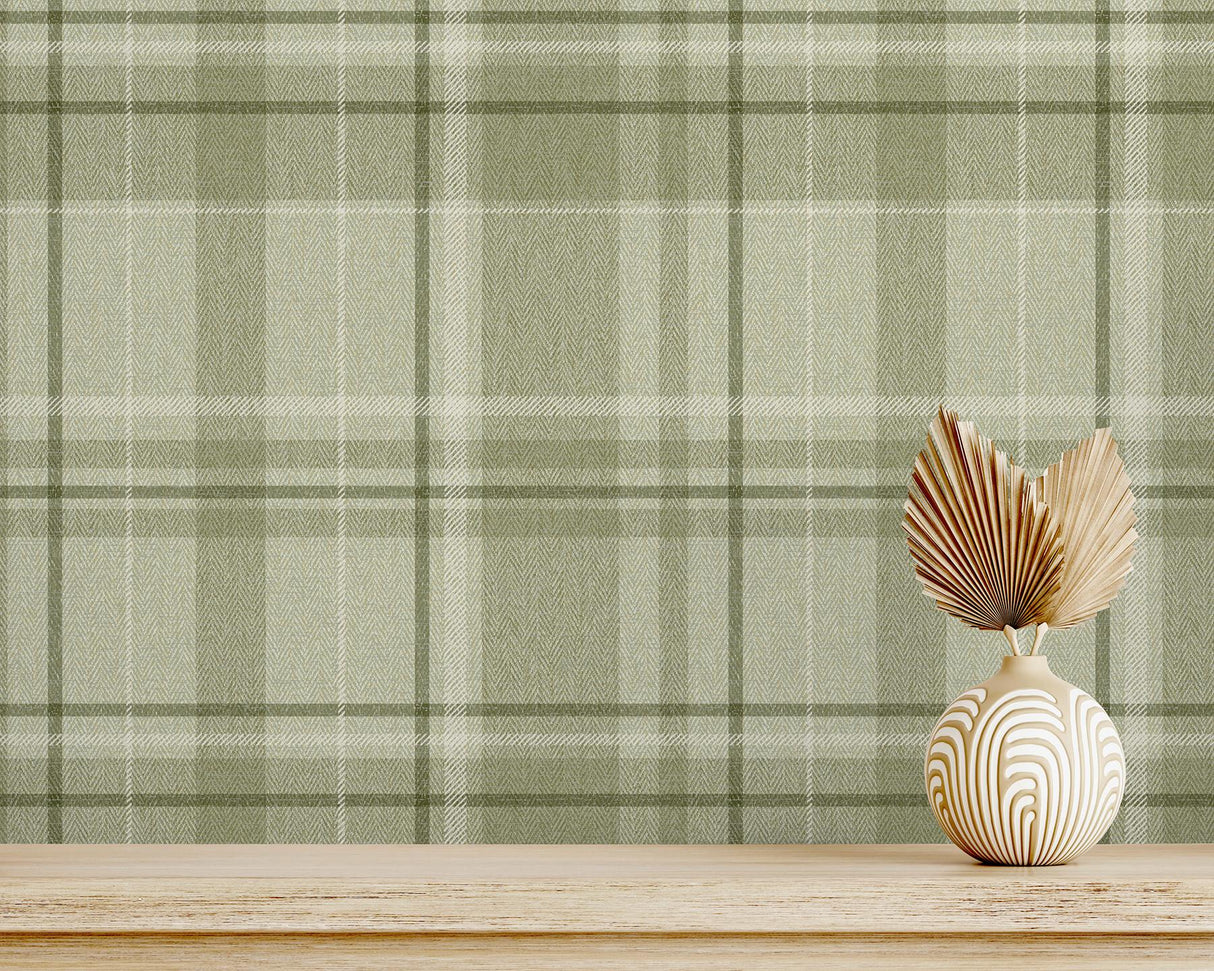 York Harris Green Plaid Chevron Wallpaper