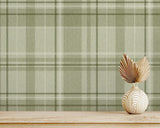 York Harris Green Plaid Chevron Wallpaper