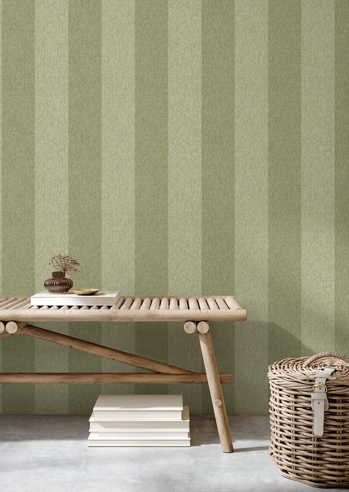 York Finn Green Chevron Stripe Wallpaper