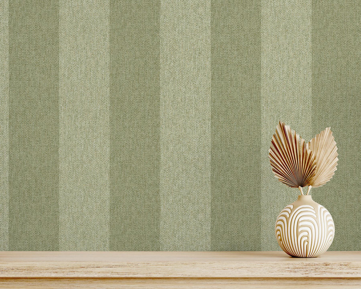 York Finn Green Chevron Stripe Wallpaper