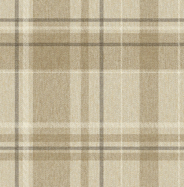 York Harris Light Brown Plaid Chevron Wallpaper