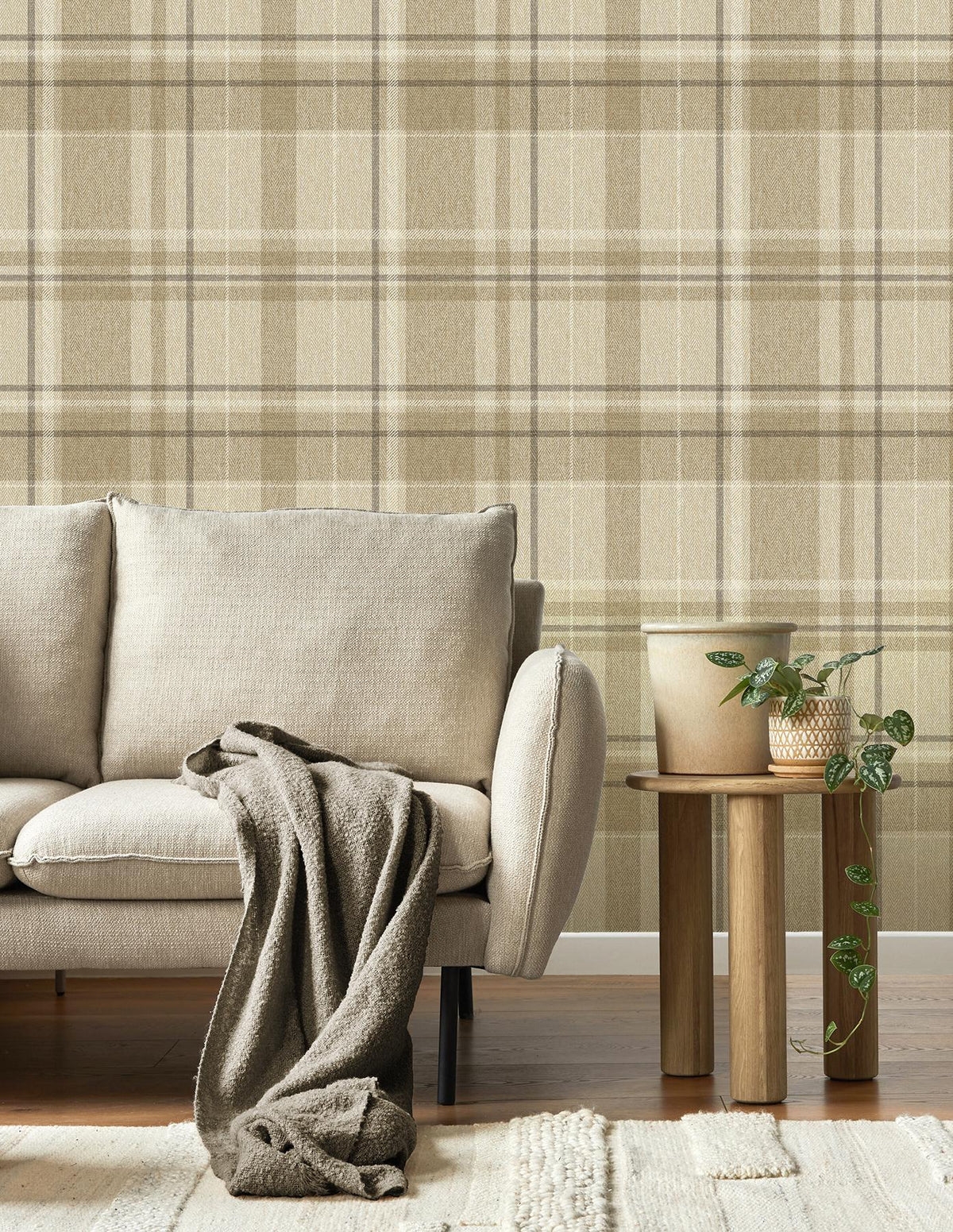 York Harris Light Brown Plaid Chevron Wallpaper