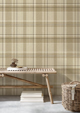 York Harris Light Brown Plaid Chevron Wallpaper