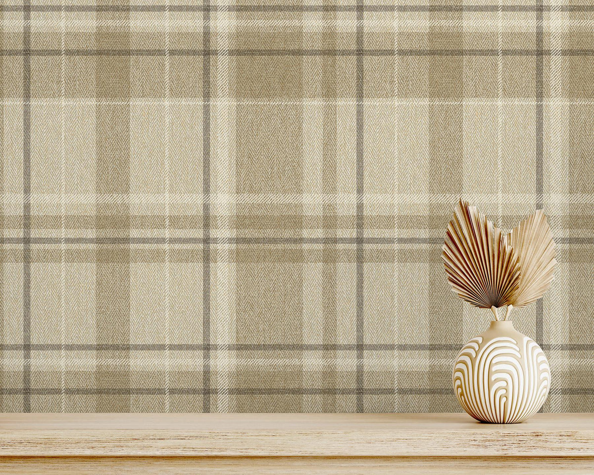York Harris Light Brown Plaid Chevron Wallpaper