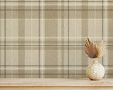 York Harris Light Brown Plaid Chevron Wallpaper