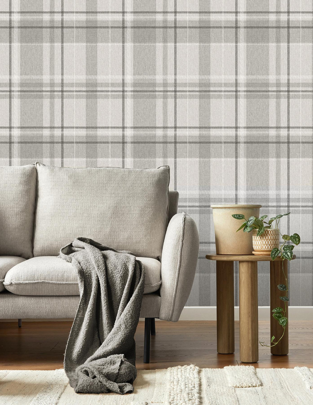 York Harris Grey Plaid Chevron Wallpaper