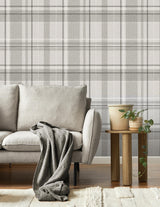 York Harris Grey Plaid Chevron Wallpaper