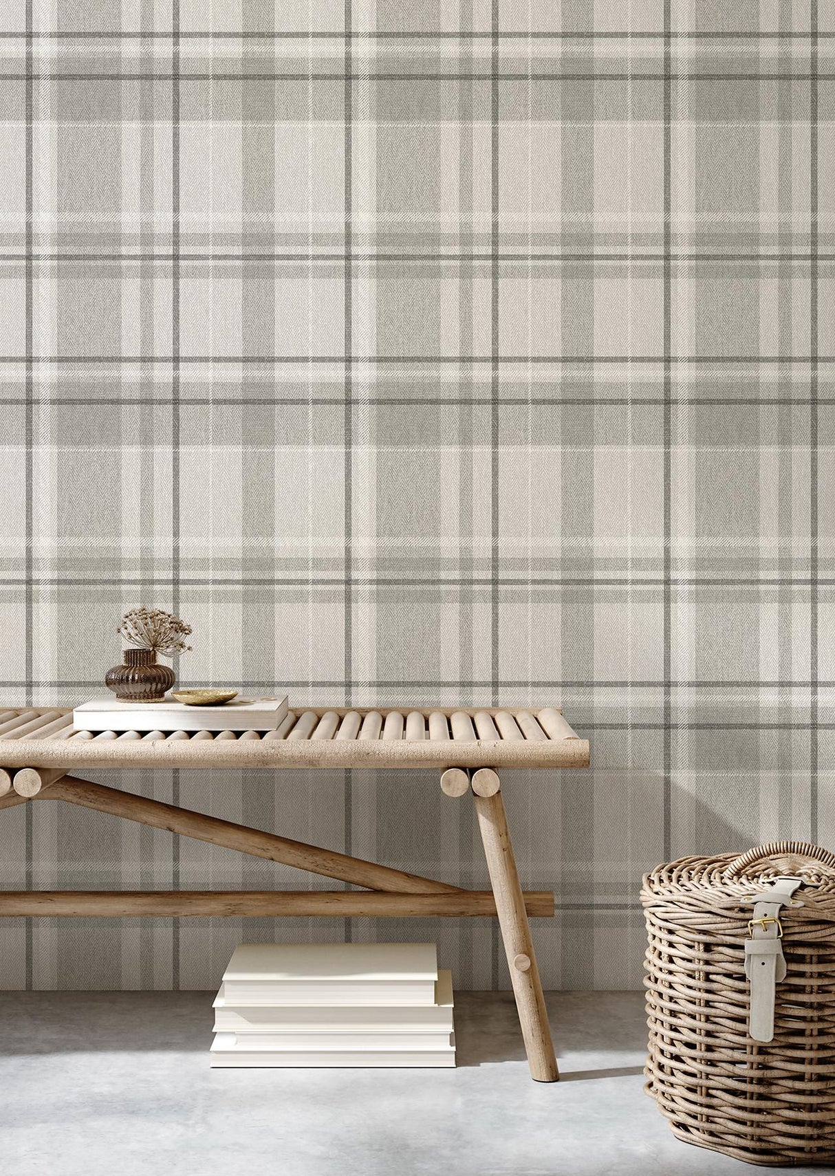 York Harris Grey Plaid Chevron Wallpaper