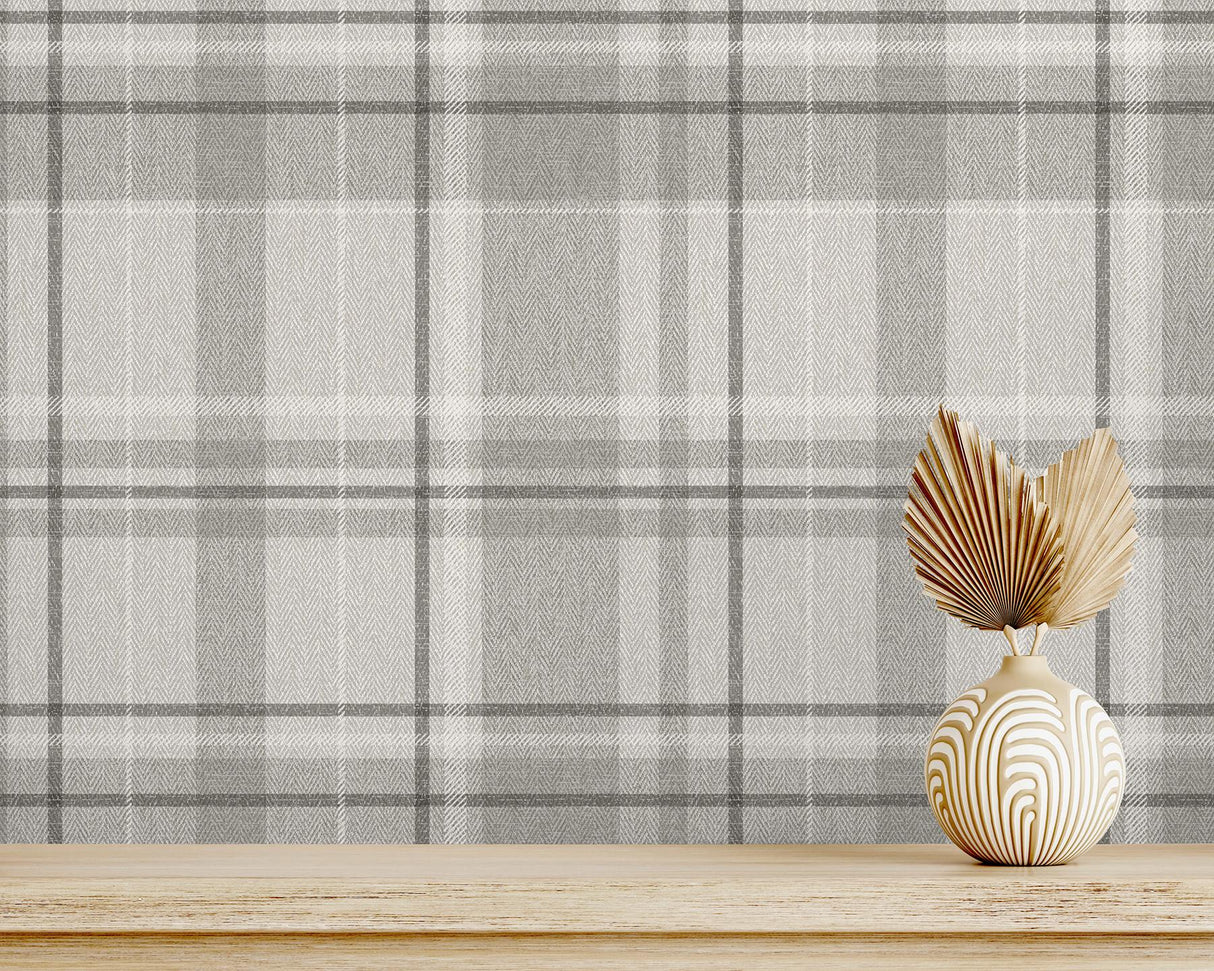 York Harris Grey Plaid Chevron Wallpaper