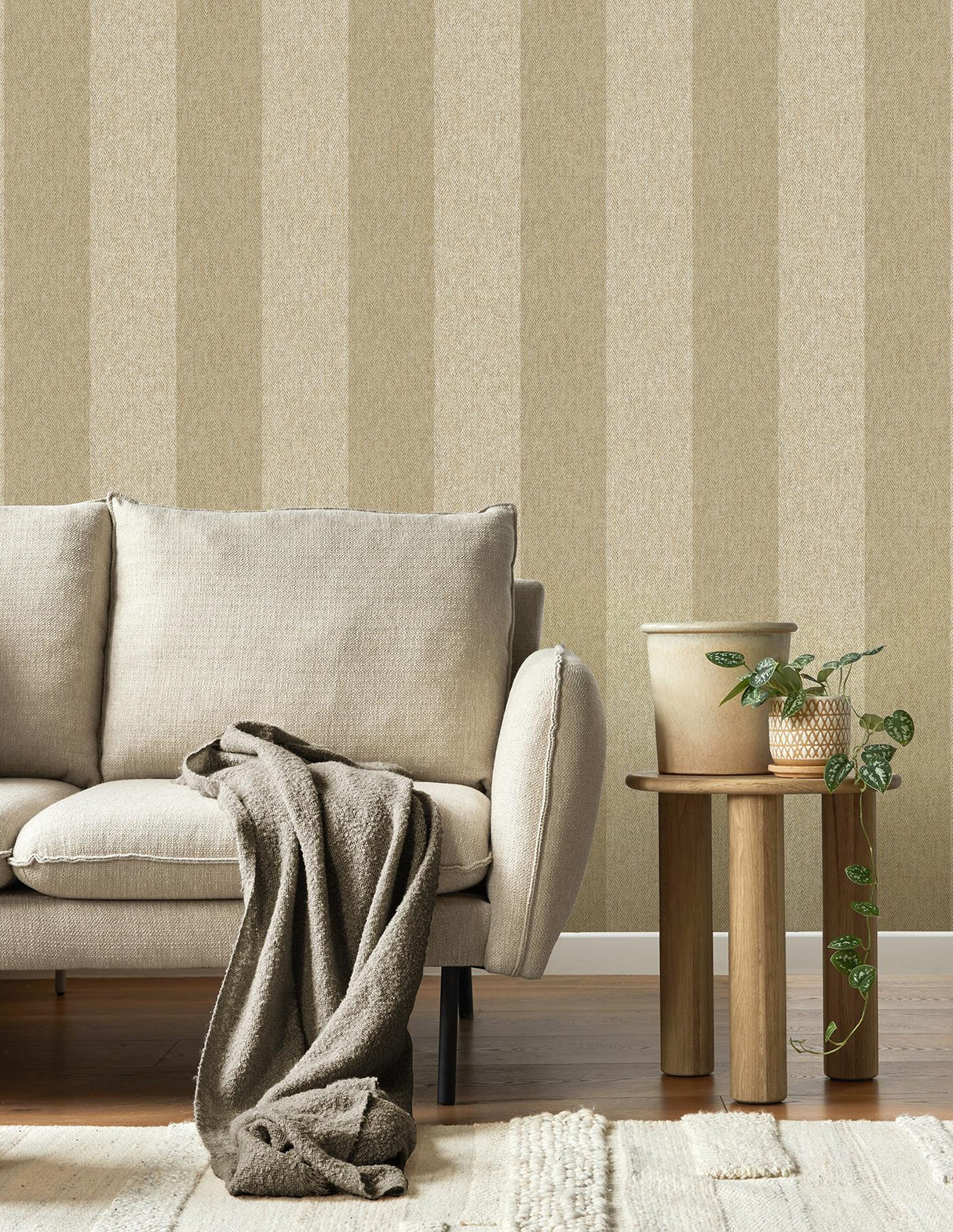 York Finn Light Brown Chevron Stripe Wallpaper