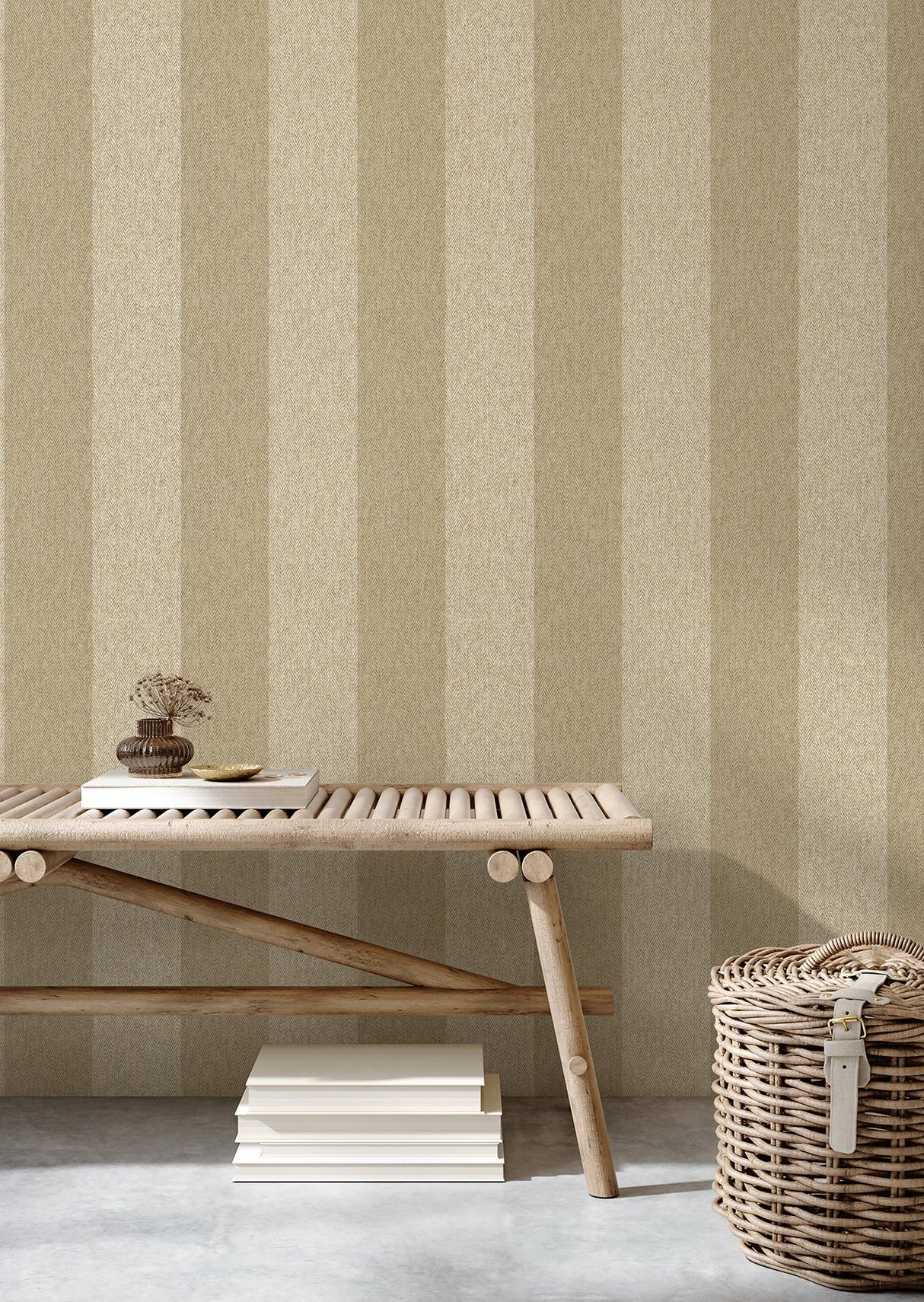 York Finn Light Brown Chevron Stripe Wallpaper