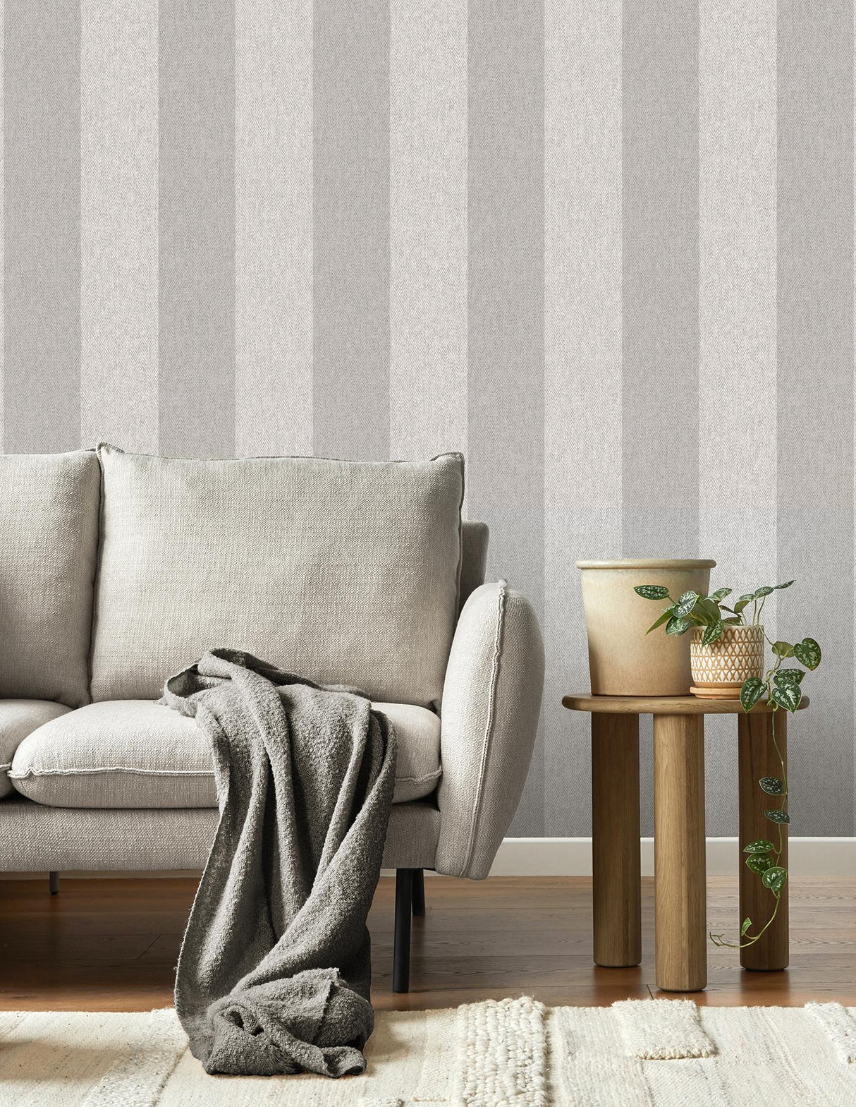York Finn Grey Chevron Stripe Wallpaper
