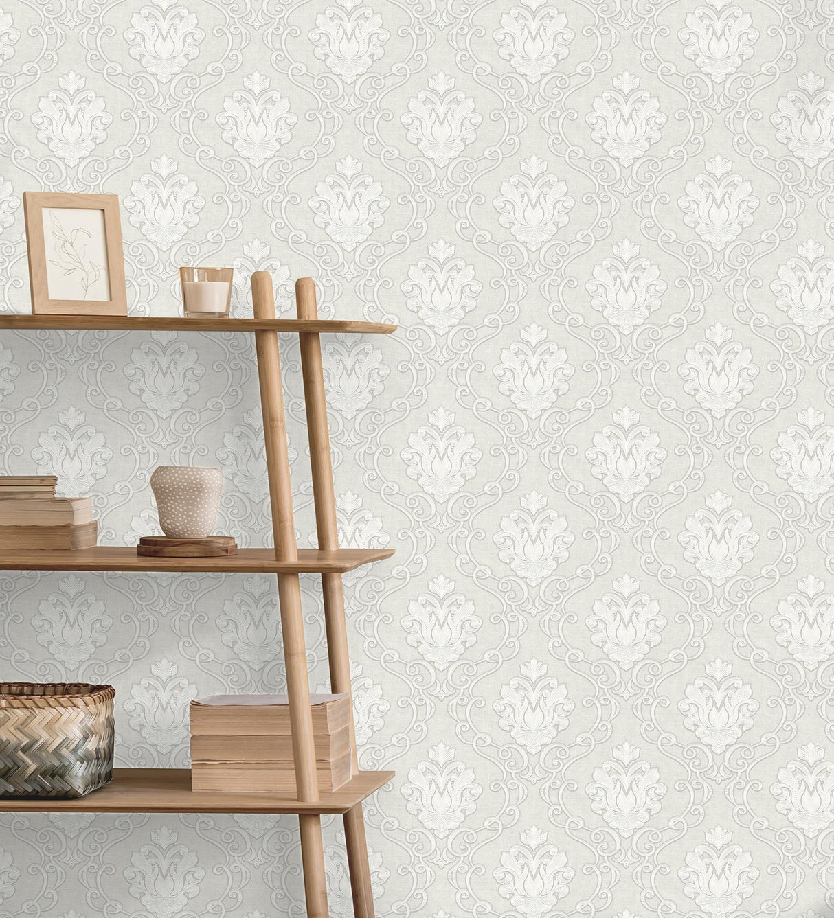 York Florentine White Damask Wallpaper