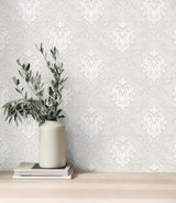 York Florentine White Damask Wallpaper