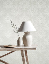 York Florentine White Damask Wallpaper