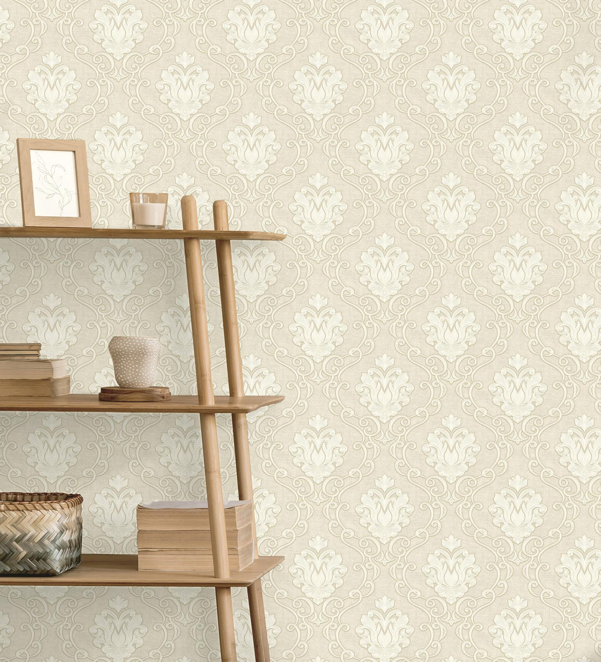 York Florentine Neutral Damask Wallpaper