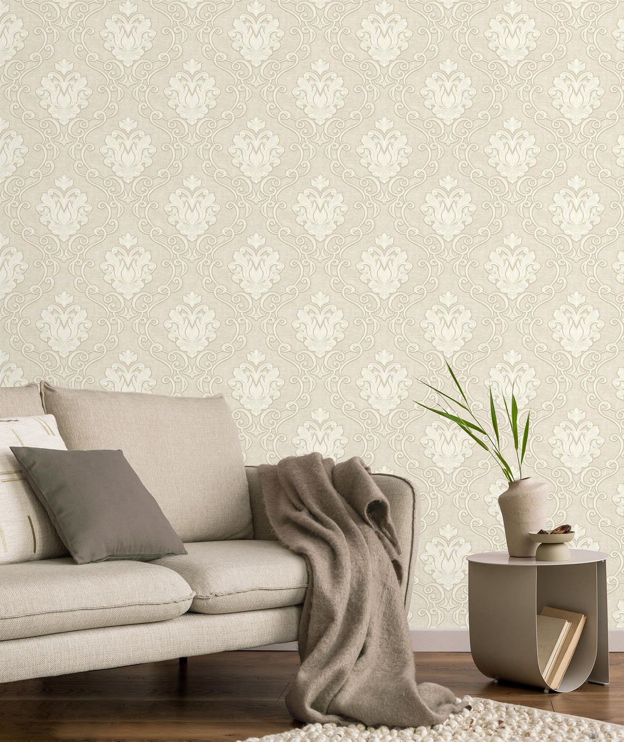 York Florentine Neutral Damask Wallpaper
