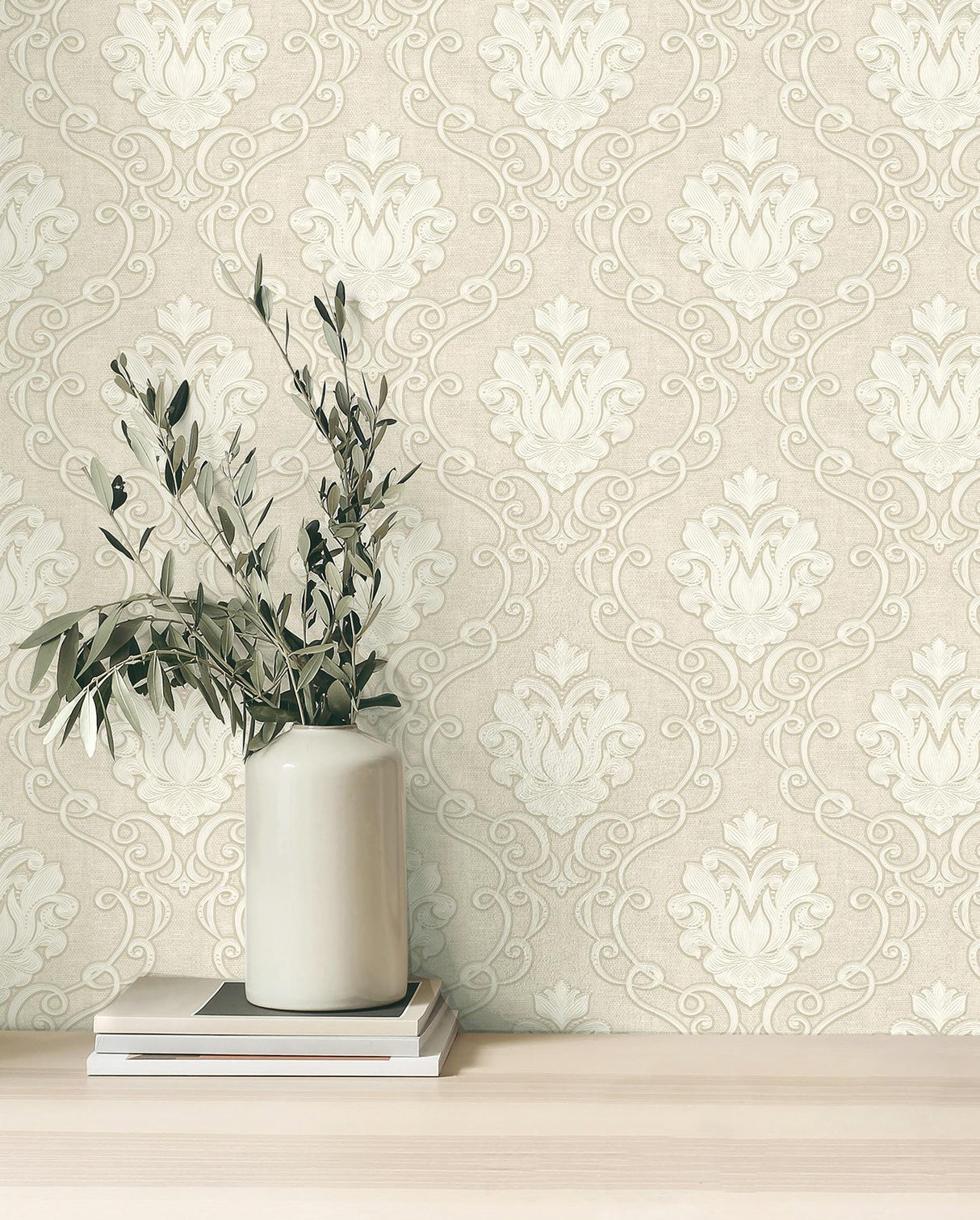 York Florentine Neutral Damask Wallpaper