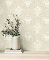 York Florentine Neutral Damask Wallpaper