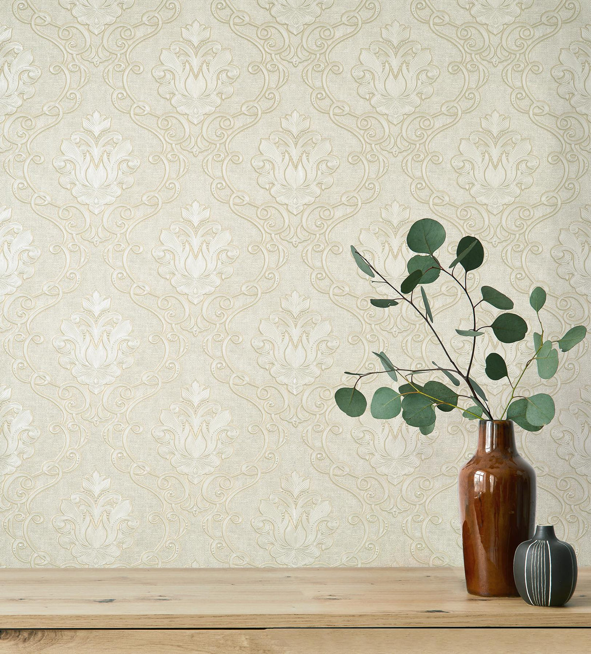York Florentine Neutral Damask Wallpaper