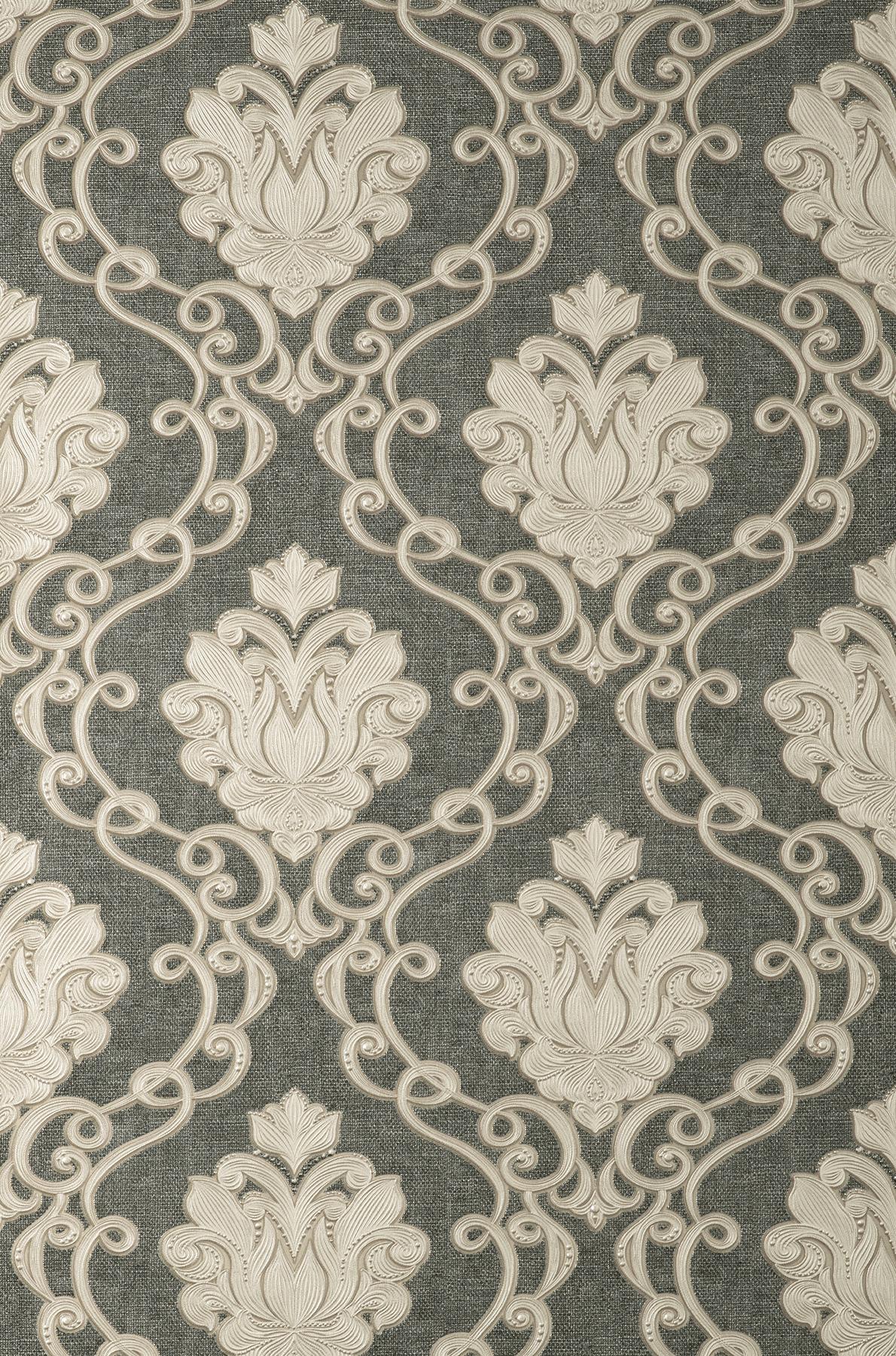 York Florentine Charcoal Damask Wallpaper