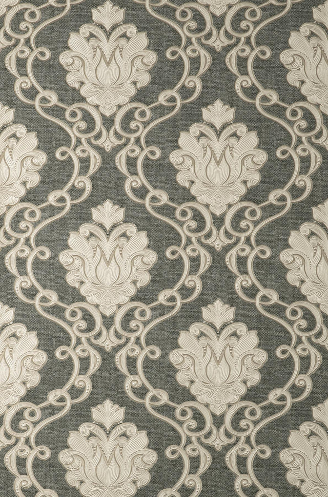 York Florentine Charcoal Damask Wallpaper
