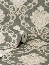 York Florentine Charcoal Damask Wallpaper