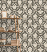 York Florentine Charcoal Damask Wallpaper