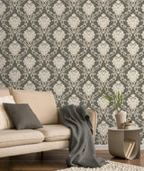 York Florentine Charcoal Damask Wallpaper