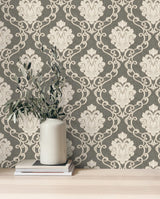 York Florentine Charcoal Damask Wallpaper