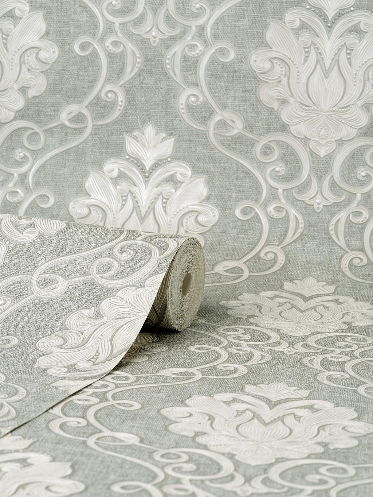 York Florentine Grey Damask Wallpaper