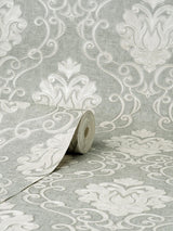York Florentine Grey Damask Wallpaper