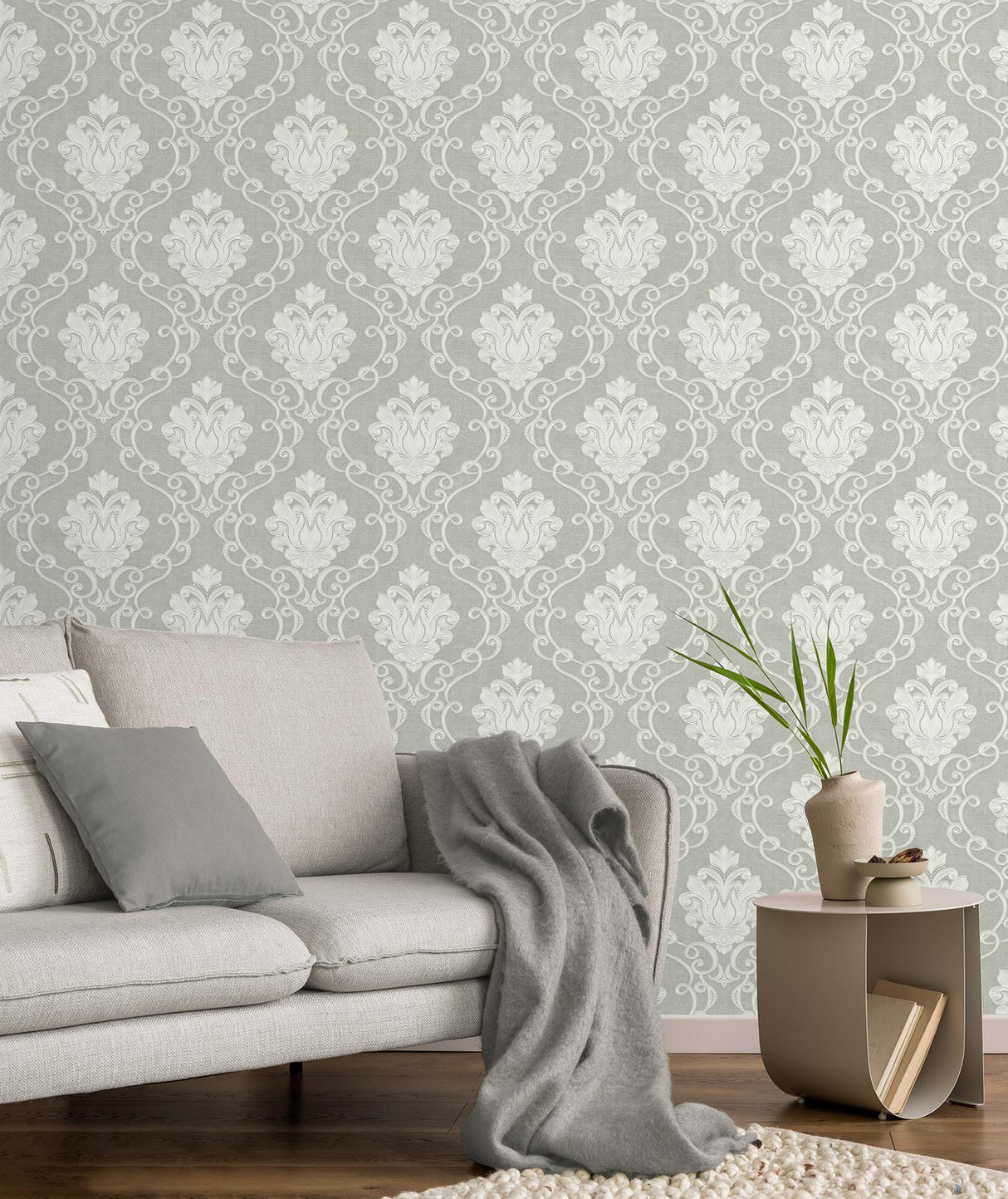 York Florentine Grey Damask Wallpaper