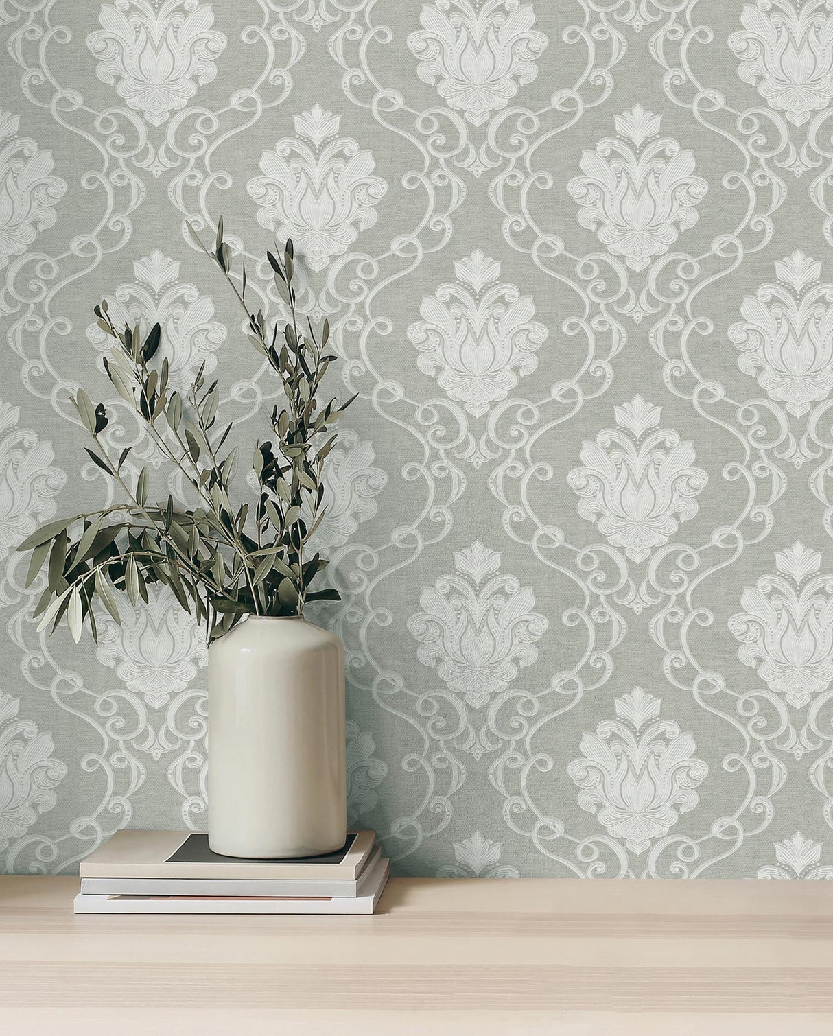 York Florentine Grey Damask Wallpaper
