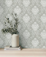York Florentine Grey Damask Wallpaper