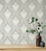 York Florentine Grey Damask Wallpaper