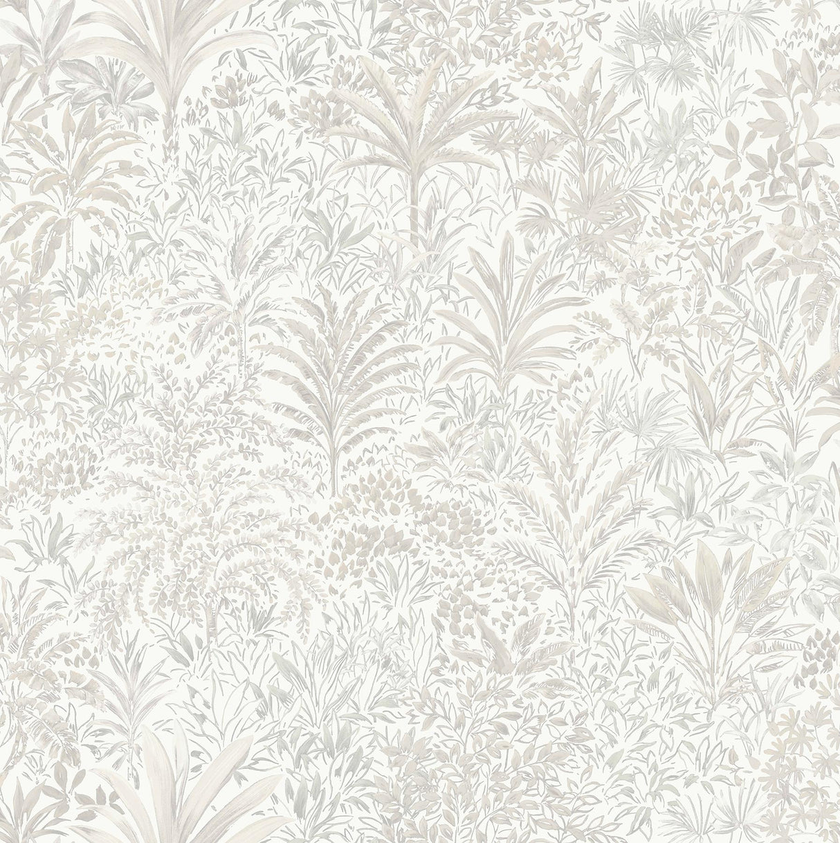 York Meilani White & Silver Palm Landscape Wallpaper