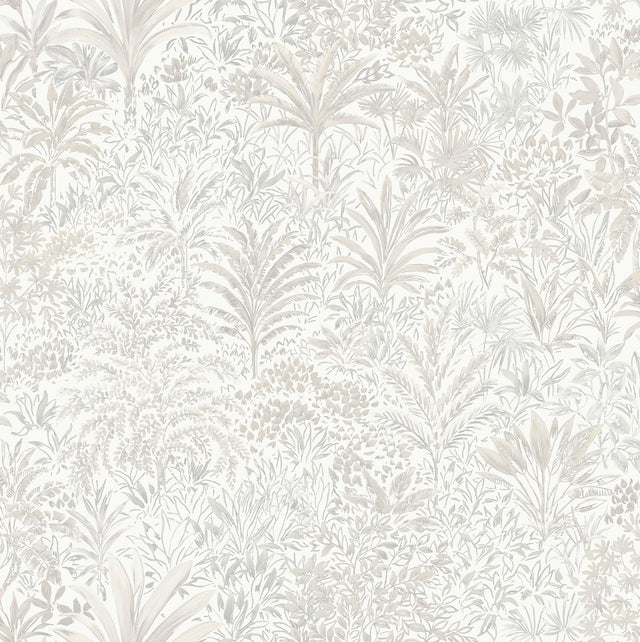 York Meilani White & Silver Palm Landscape Wallpaper