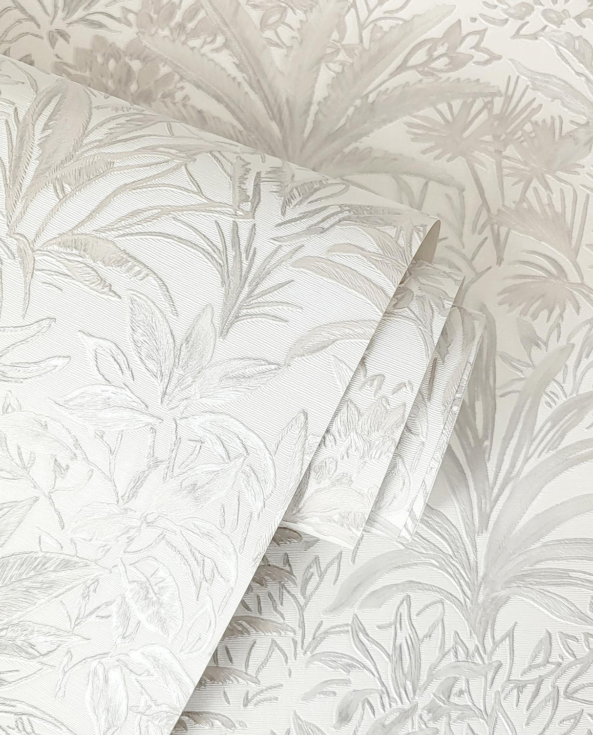 York Meilani White & Silver Palm Landscape Wallpaper