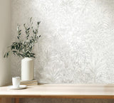 York Meilani White & Silver Palm Landscape Wallpaper