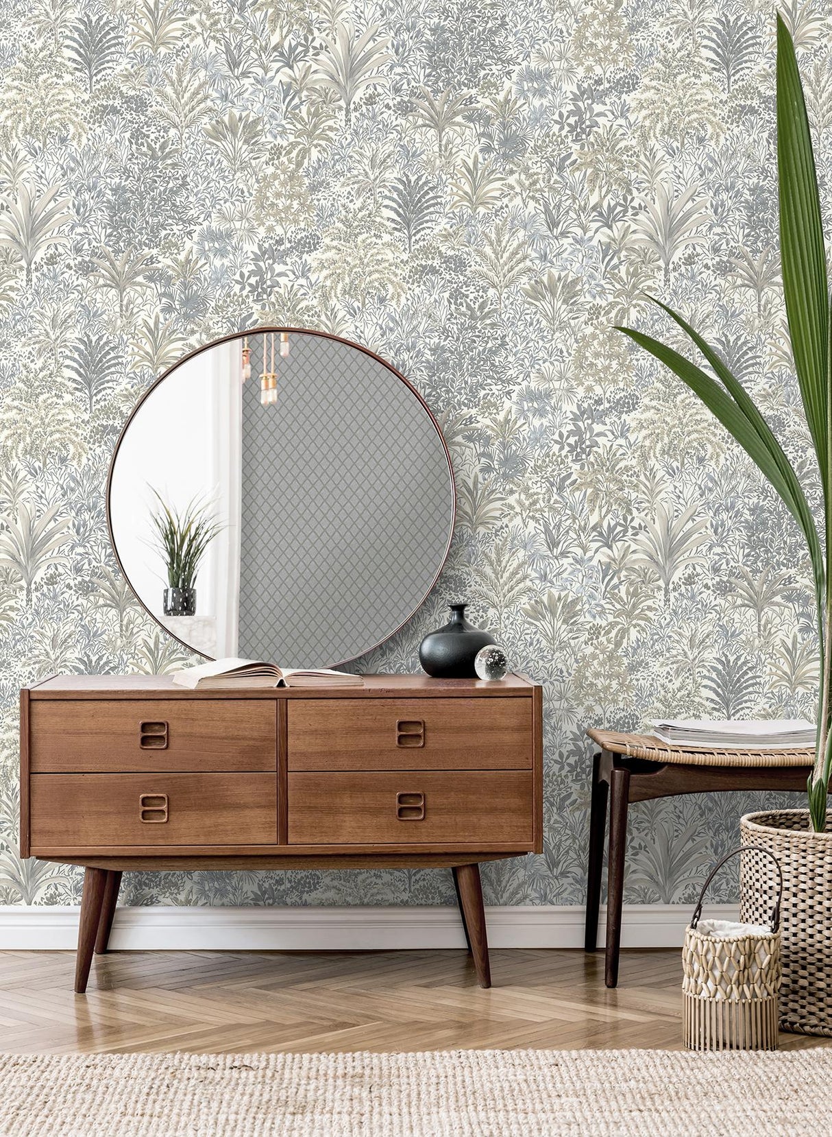 York Meilani Natural & Grey Palm Landscape Wallpaper